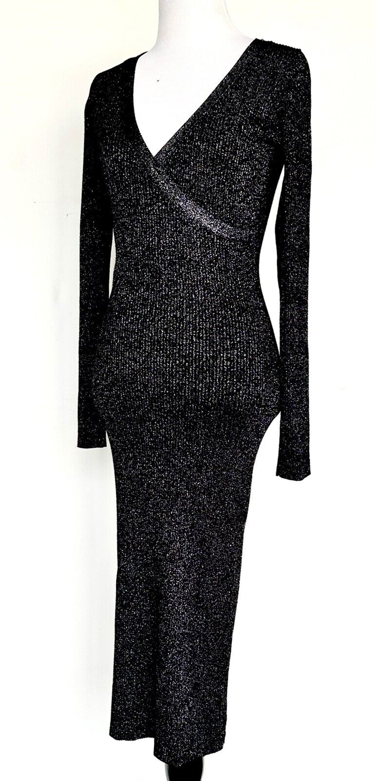 Flying Tomato Silver Metallic Thread Black Knit Dress Sz S Retail $76 Price $54
