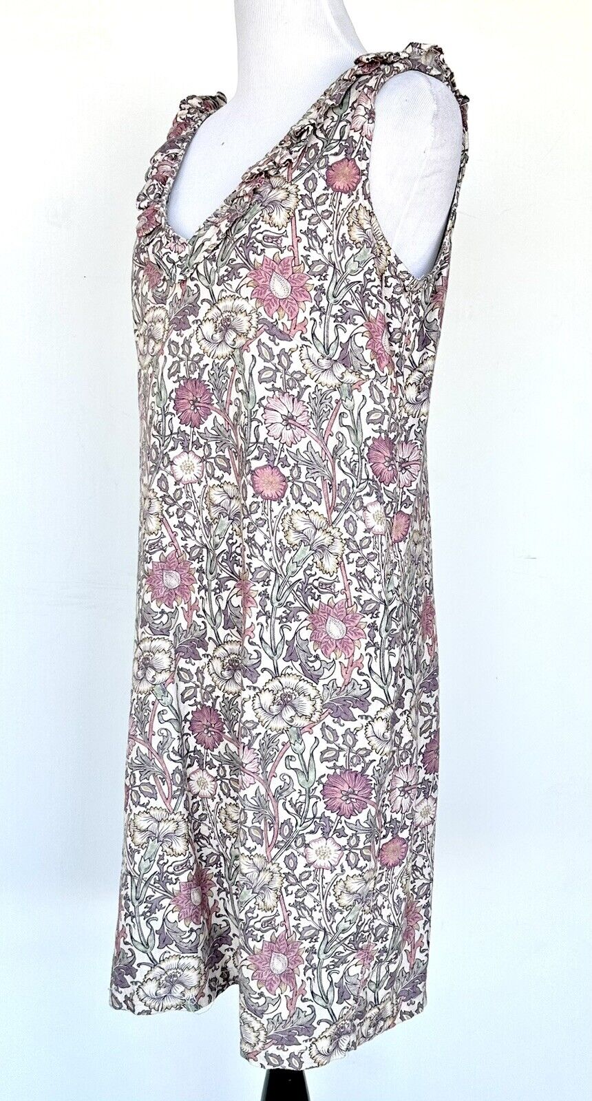 Next William Morris & Co Linen Shift Dress Ruffle Neck Sz 4 US (8UK) Price $59