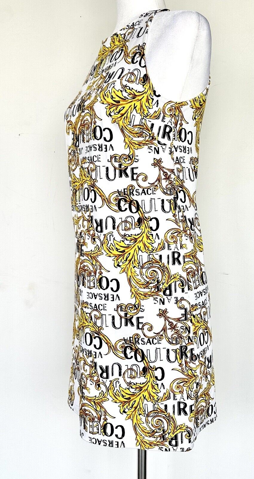 Versace Mini Shift Printed Logo Dress Sleeveless Retails $450 NWT XS US 38 IT