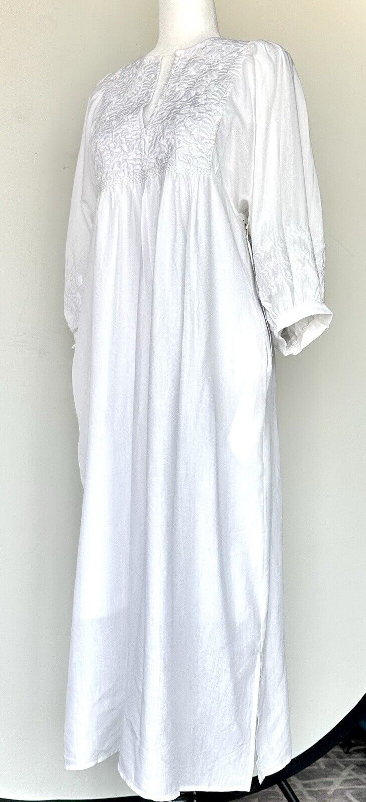 J Marie embroidered Louise MIDI Dress size L Retail $180 Tencel Cotton Linen