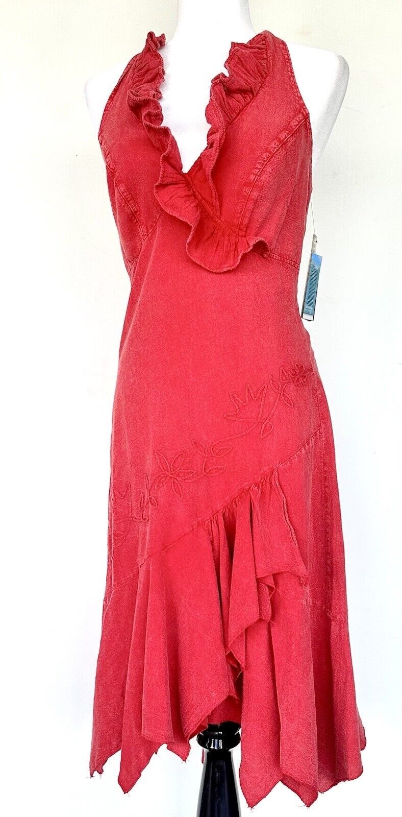 Scully Cantina Ruffled Embroidered Halter Cotton Dress Retails $85 Small NWT