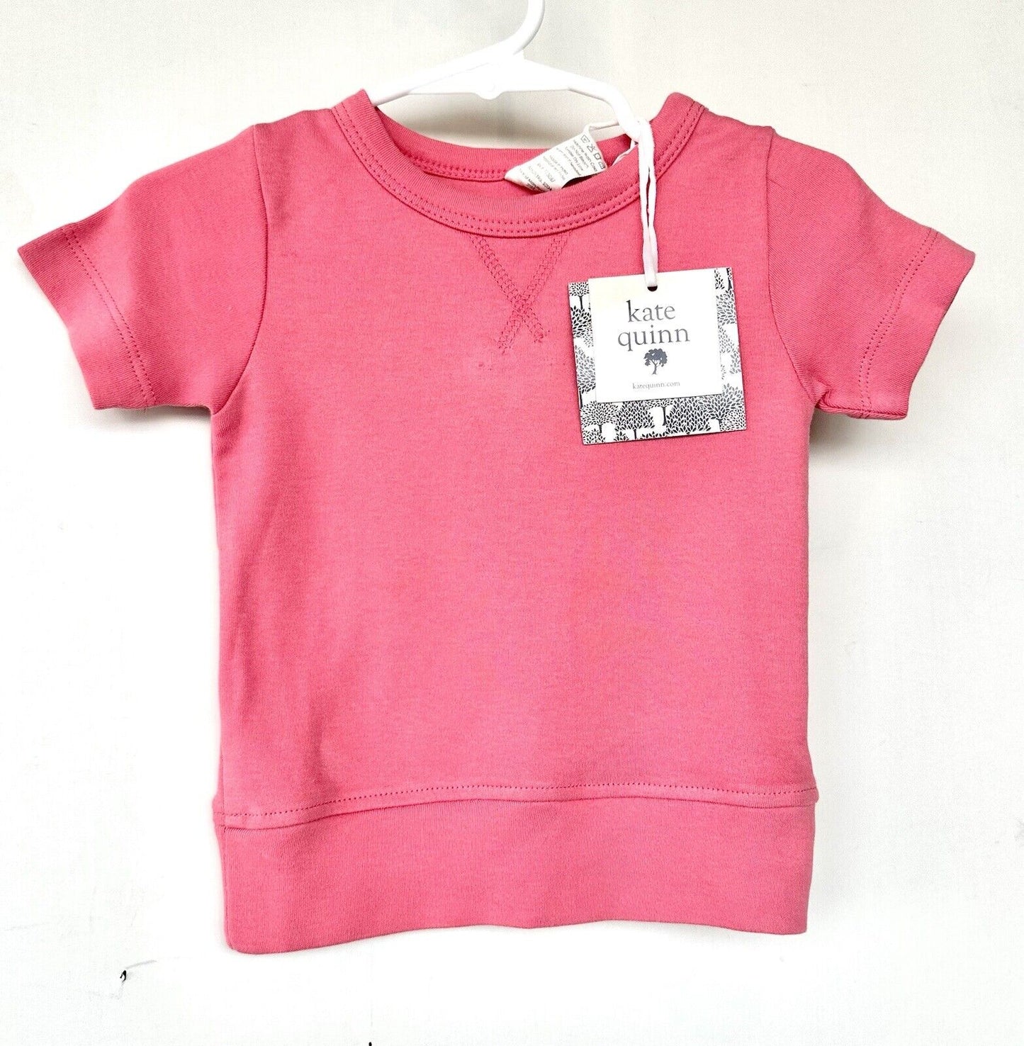 Kate Quinn Short Sleeve Crew Tee Flamingo Pink 6-12 M Organic Cotton Retail $28