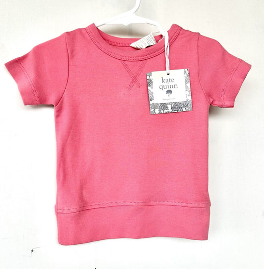 Kate Quinn Short Sleeve Crew Tee Flamingo Pink 6-12 M Organic Cotton Retail $28