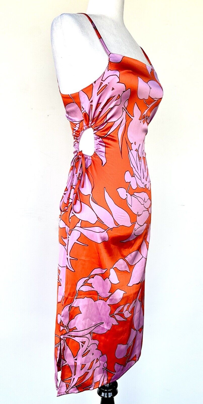 Christian Lacroix Dress Silky Red Lilac Floral Design W/ Cutout. Retail $460 XS