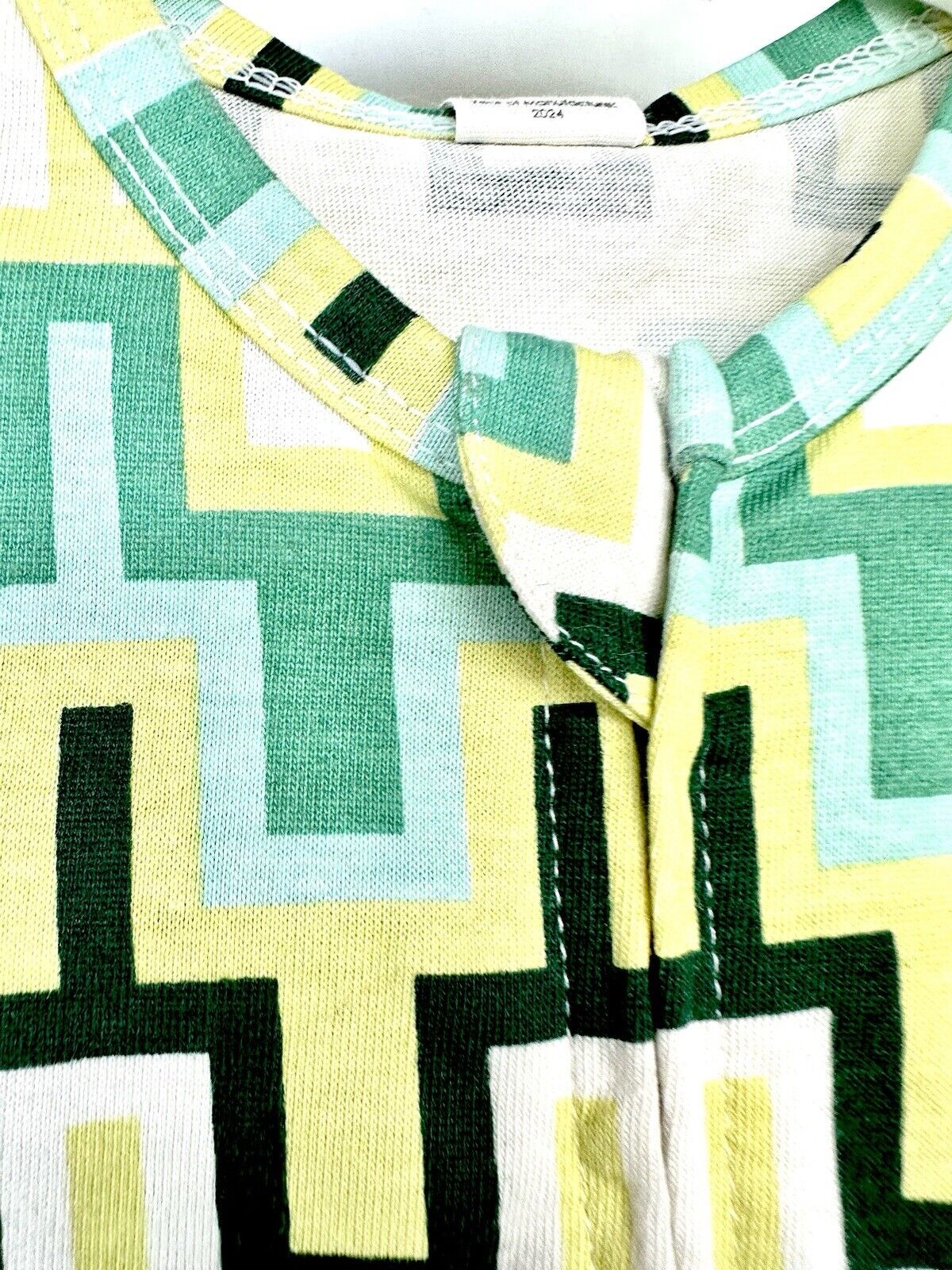 Kate Quinn Apple Taffy Geometric Print LS Zipper Footie 3-6 M  Organic Cotton
