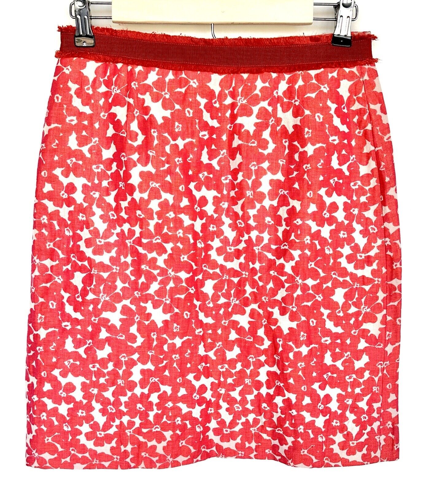Moschino Orange And Beige Floral Skirt With Grosgrain Ribbon Waist US Size 6
