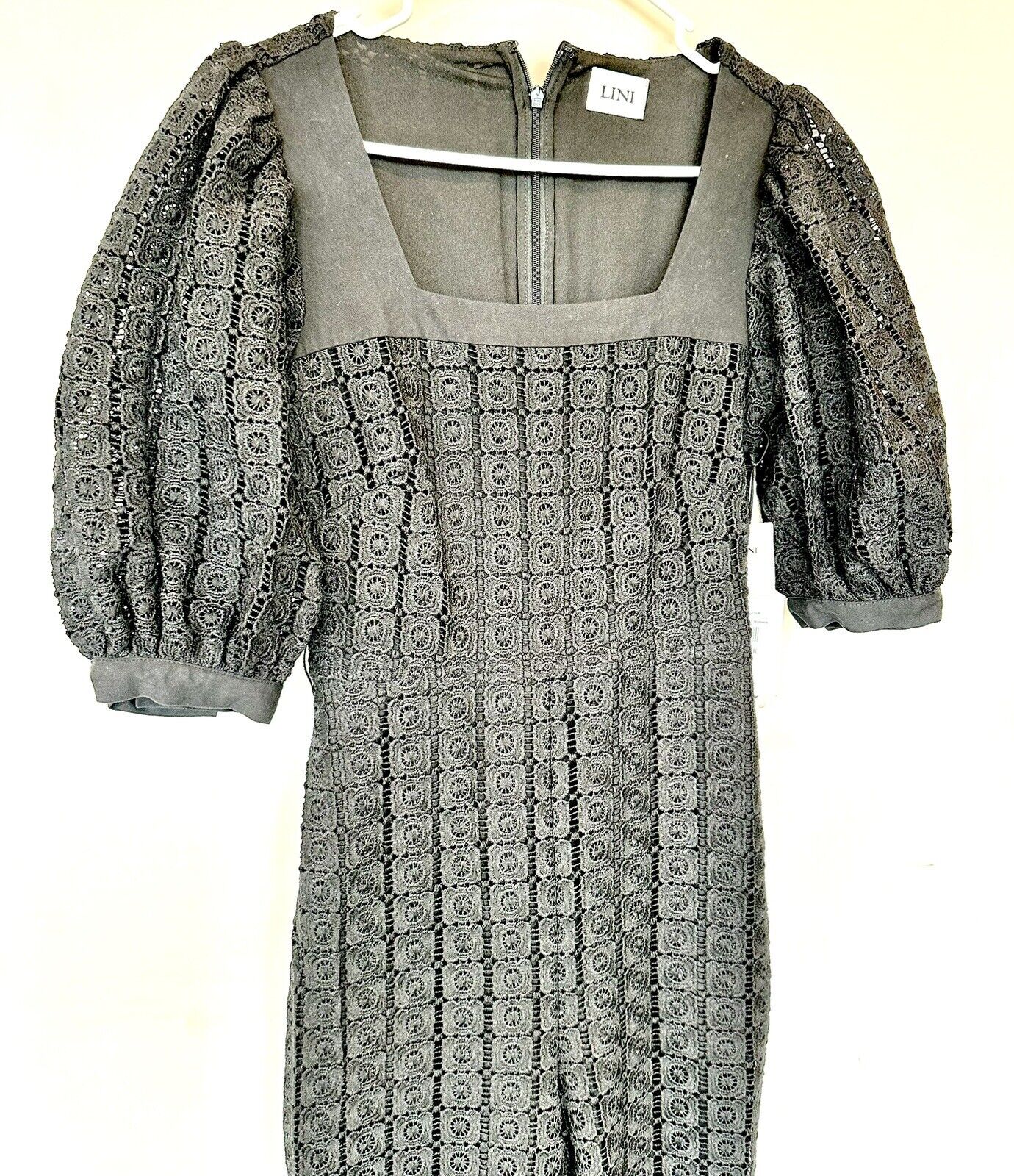Lini Black Square Neck Crochet Lace Jumpsuit Retails $328 XS  NWT