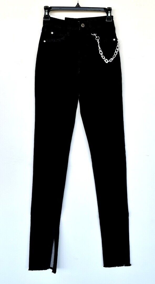 We Wore What High Rise Slit Hem Chain Stretch Denim Jeans Black 25 Retail $148