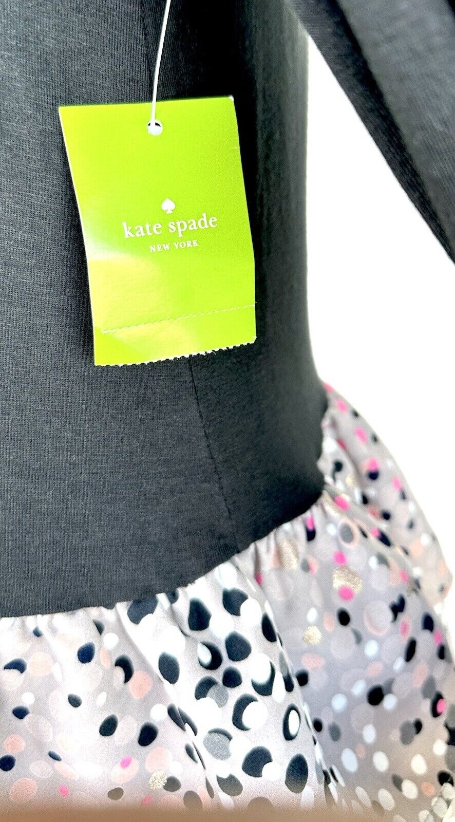 Kate Spade Black Top W/Ruffle Metallic Gold Silver Pink Spot Retail $119 XS