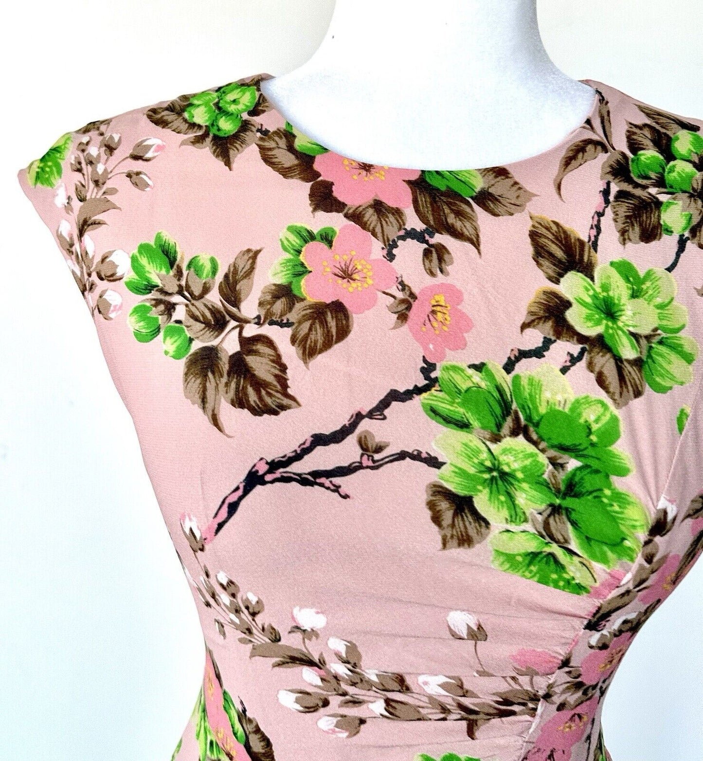 Whistles Floral Chiffon Pink Dress Size 0 Ruched Pleated Hip Design