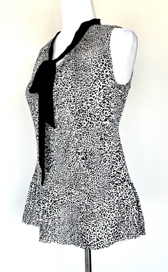 Donna Karan Animal Print Tie Neck Sleeveless Top Size XXS