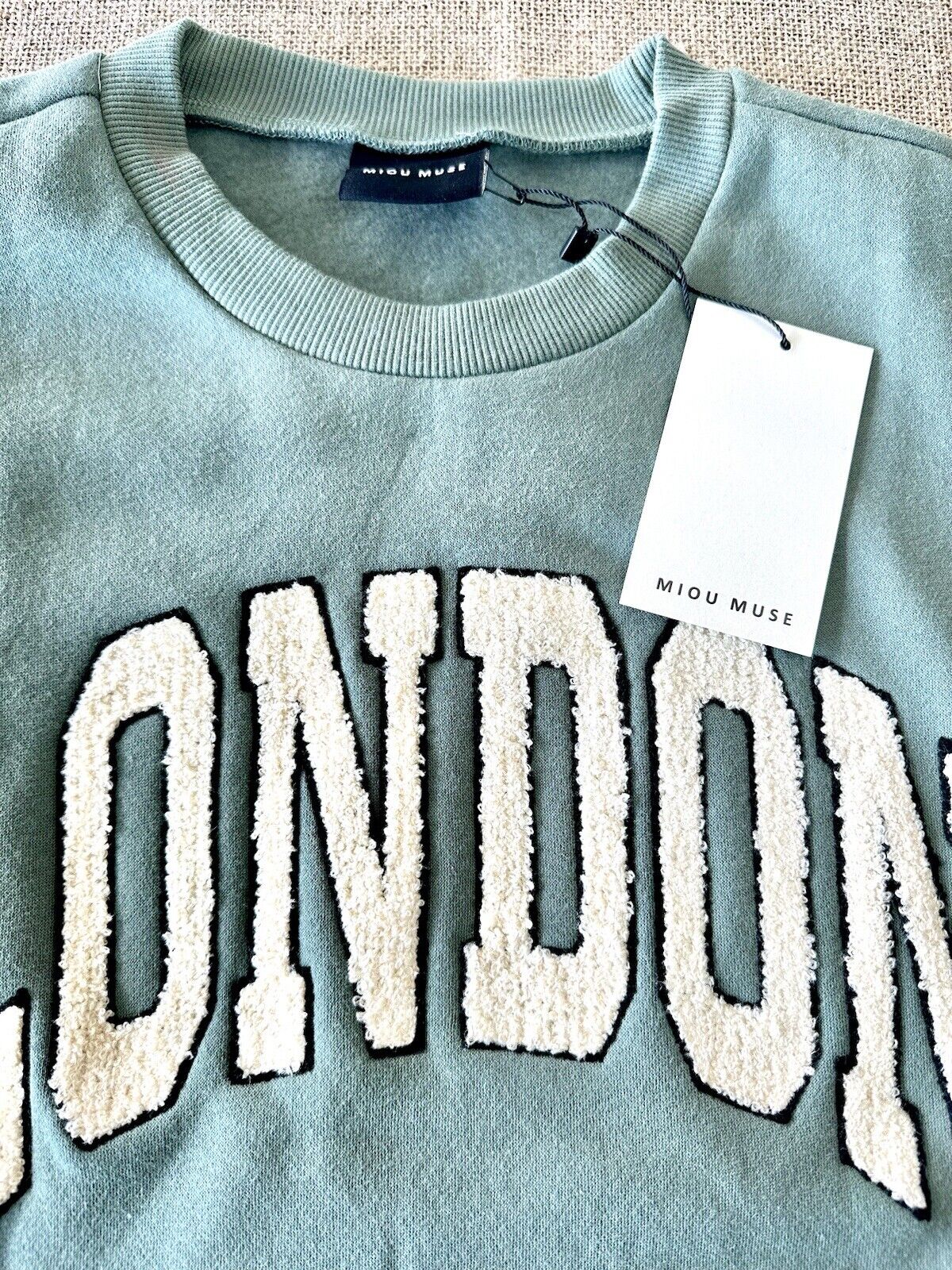 Miou Muse London Textured Logo sweatshirt Sage Green Size Small