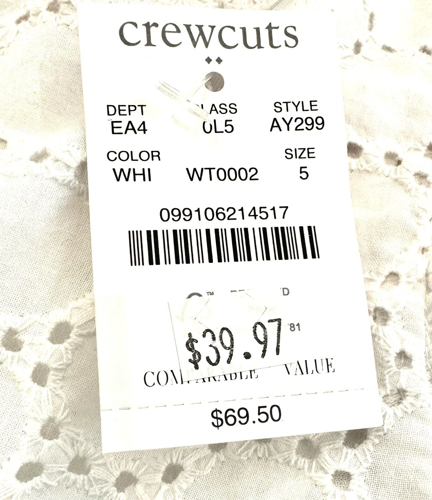 Crewcuts J Crew White Girls Eyelet Dress Pom Pom Sleeve Age 5 NWT Retail $69.50