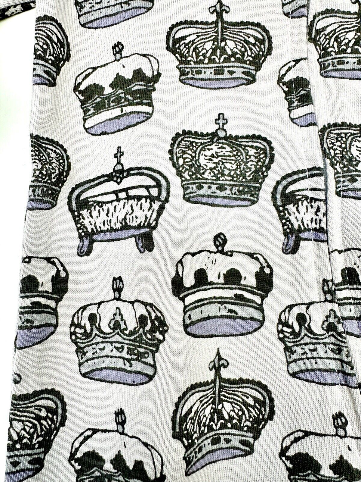 Kate Quinn Royal Crown Print LS Zipper Footie 0-3 M Organic Cotton