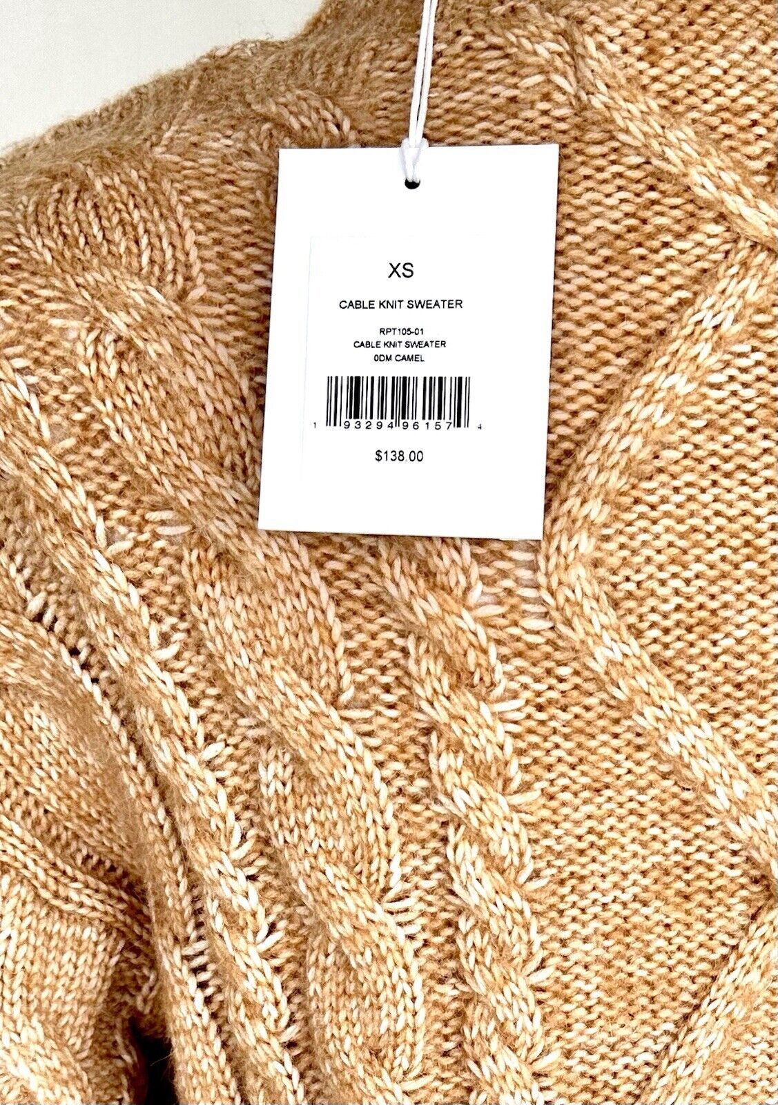 Rachel Parcel Cable Knit Sweater Camel Color XS Retails $138 NWT