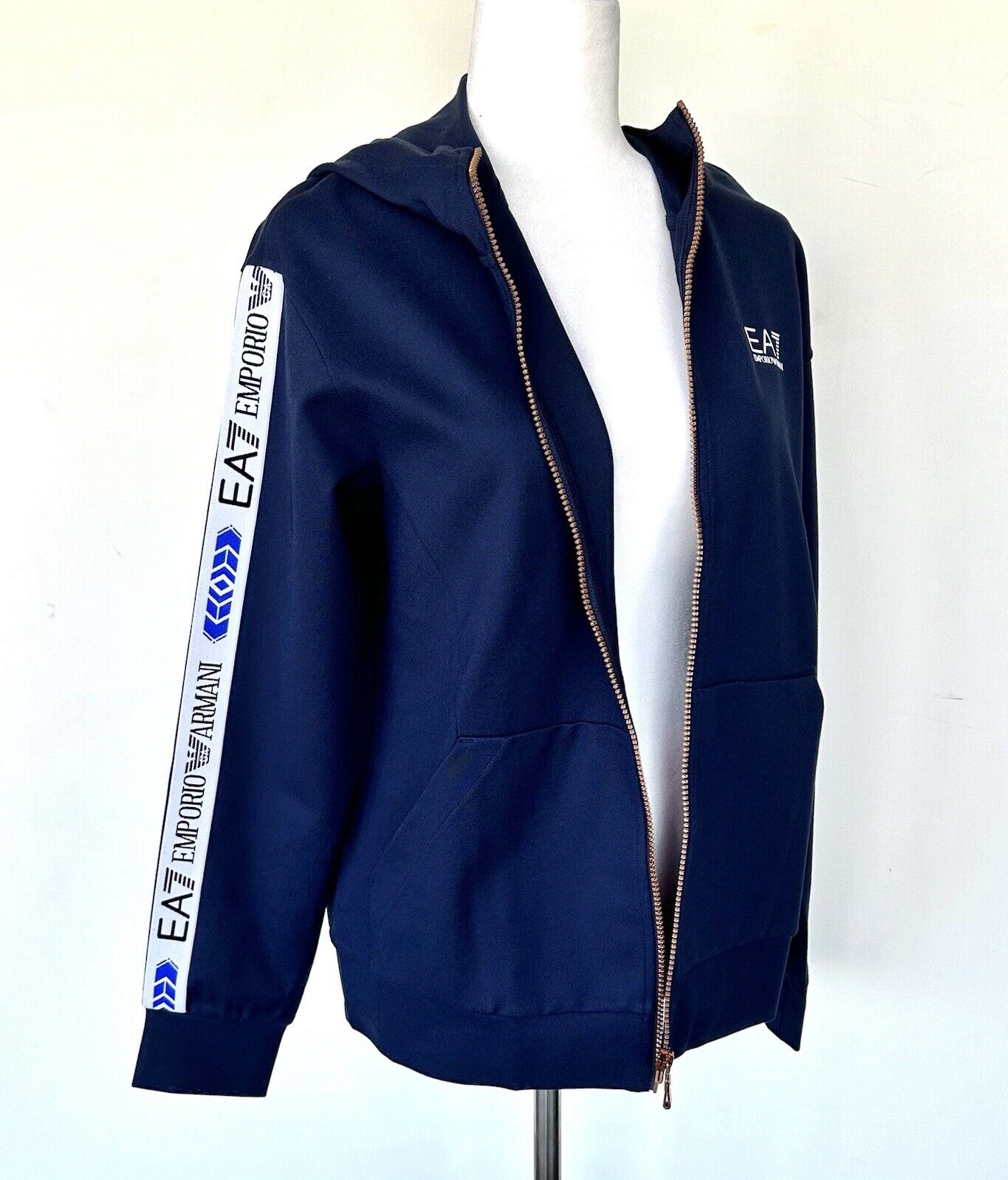 Emporio Armani EA7 Navy Hoodie Logo Tape Retail $225 New M
