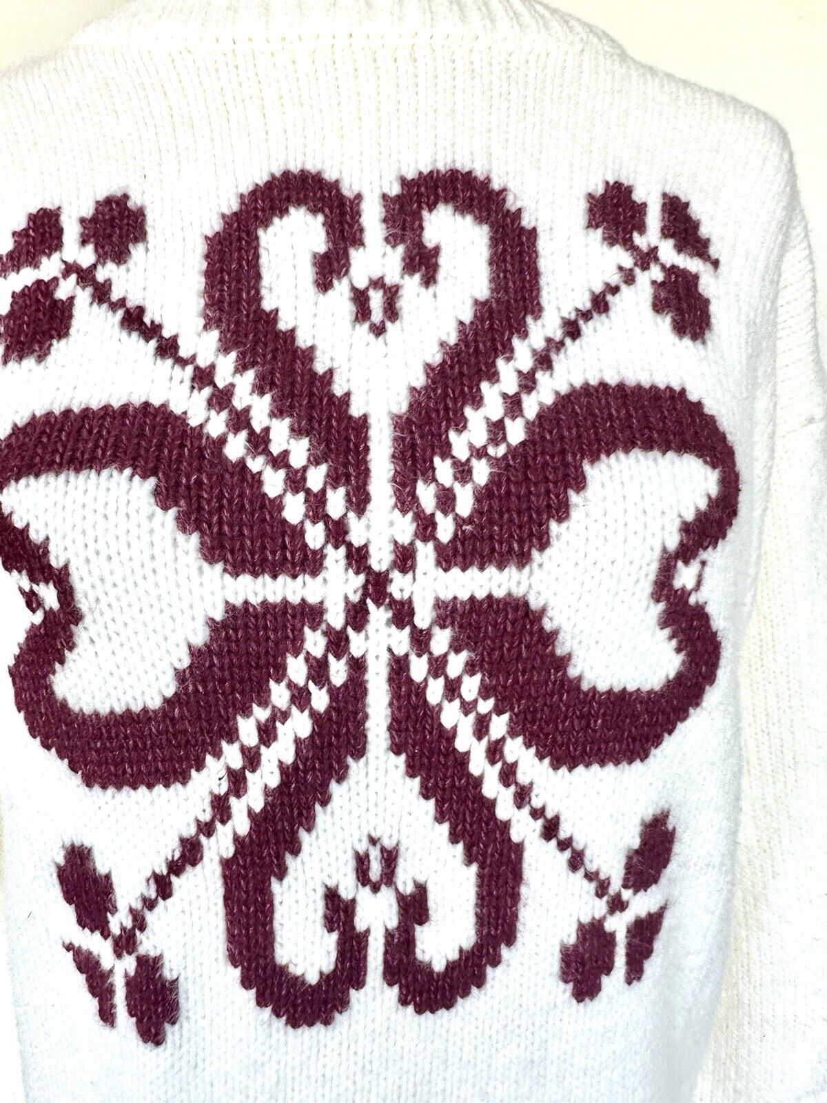 NWT SUNDANCE SNOW HAVEN SWEATER BURGUNDY IVORY Retails $118 Size XS