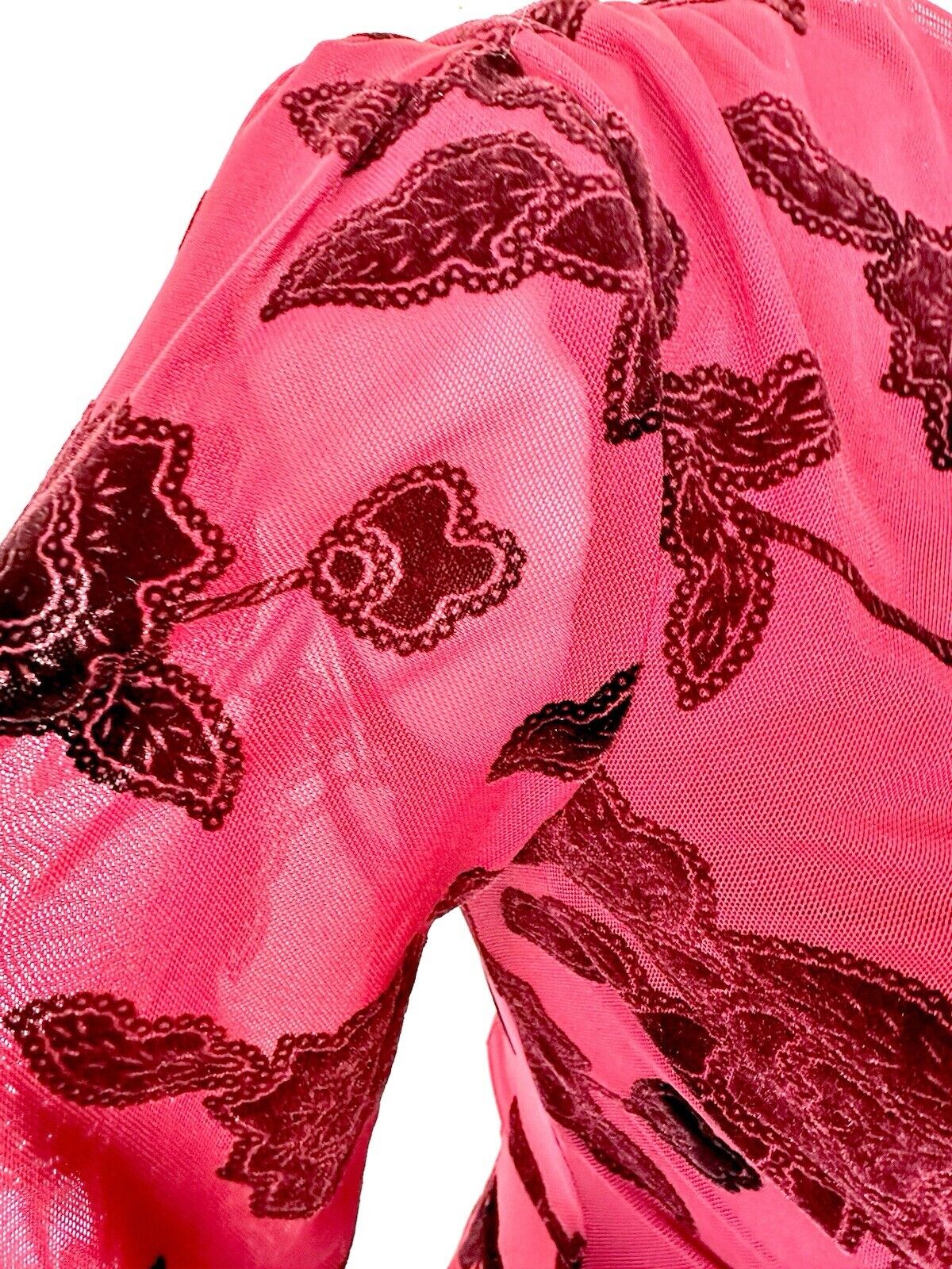 Ivy City Dark Red Burnout Net And Velvet Dress Retail $128 XXS NWT