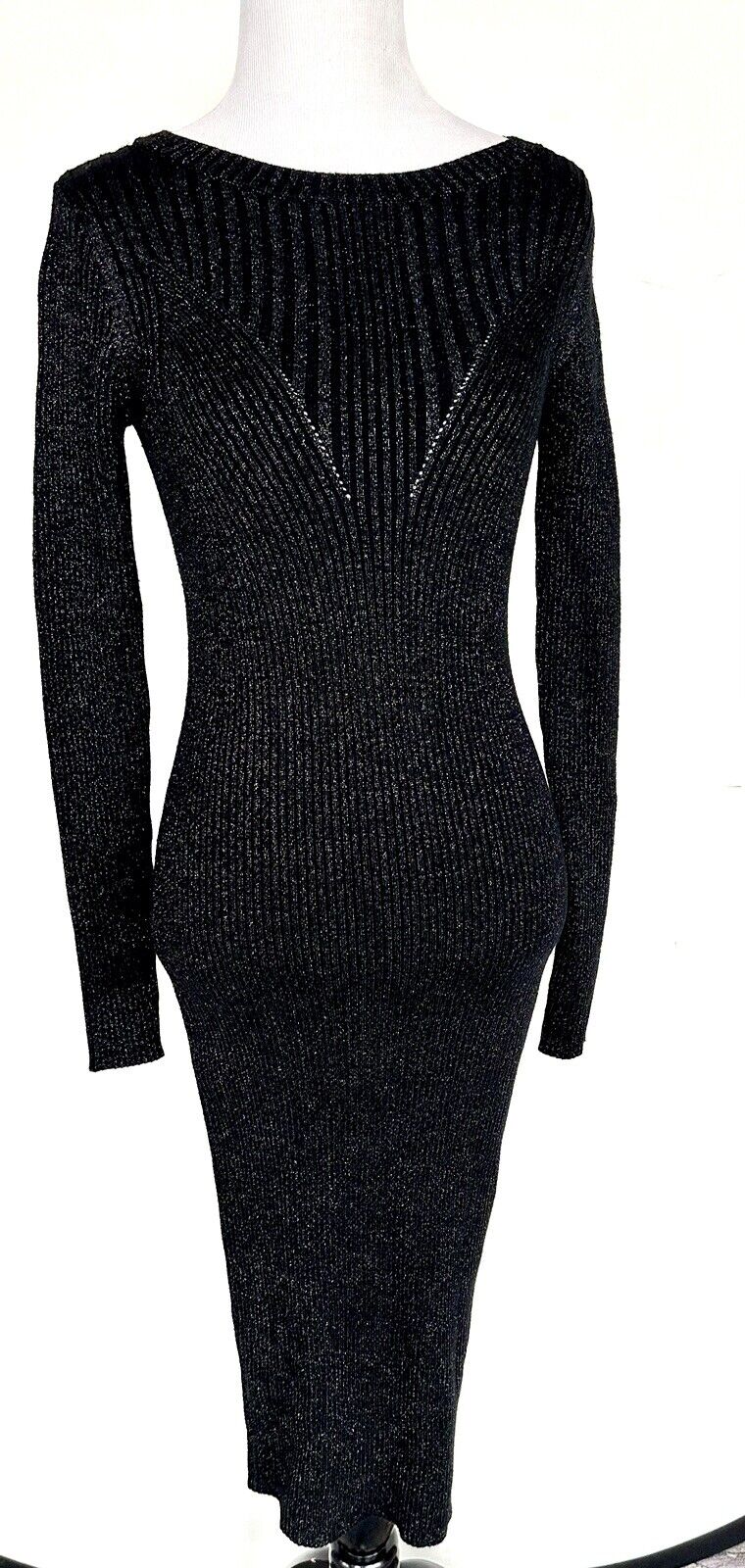 Kourt Black Knit Sweater Dress Metallic Thread Size S Price $60 NWT