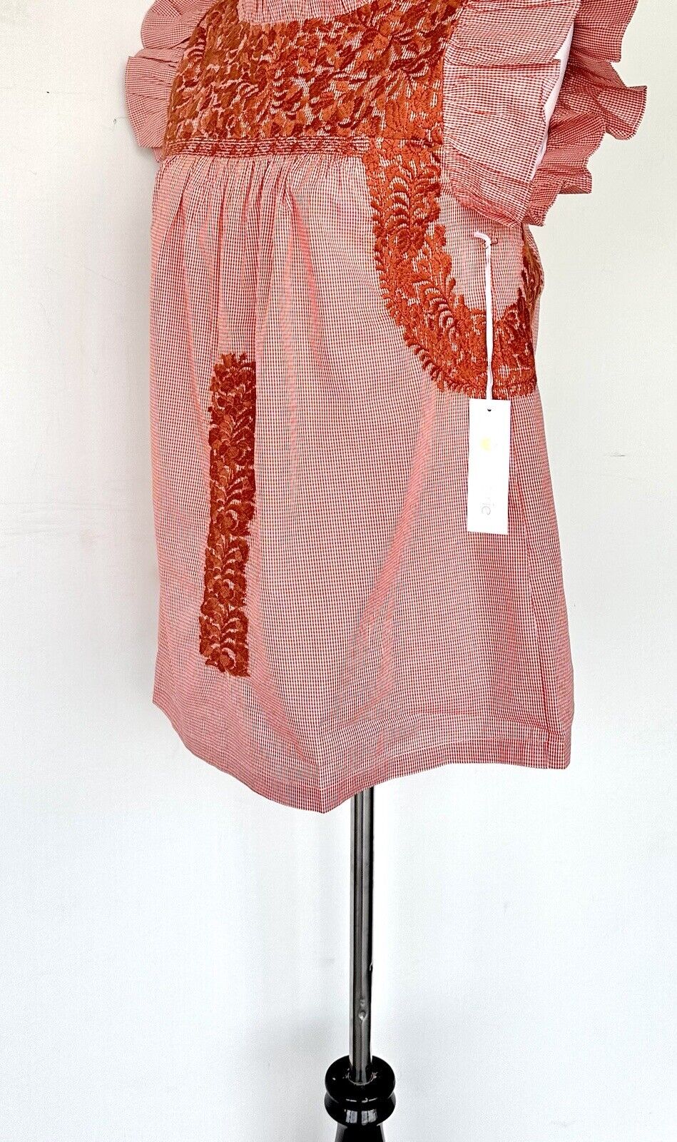 J Marie embroidered Scotland Top size XS Retail $118 Tiny Check Burnt Orange
