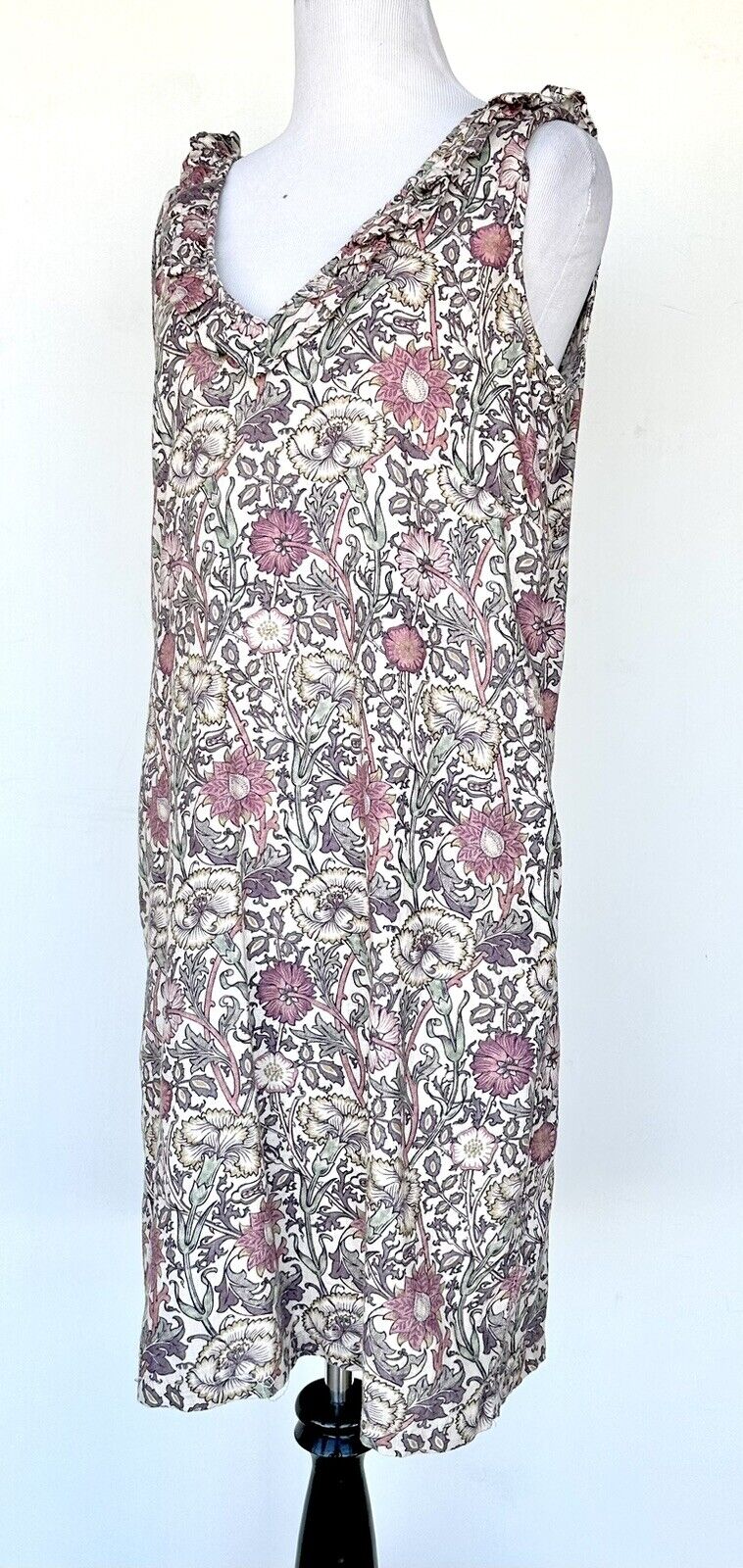 Next William Morris & Co Linen Shift Dress Ruffle Neck Sz 4 US (8UK) Price $59