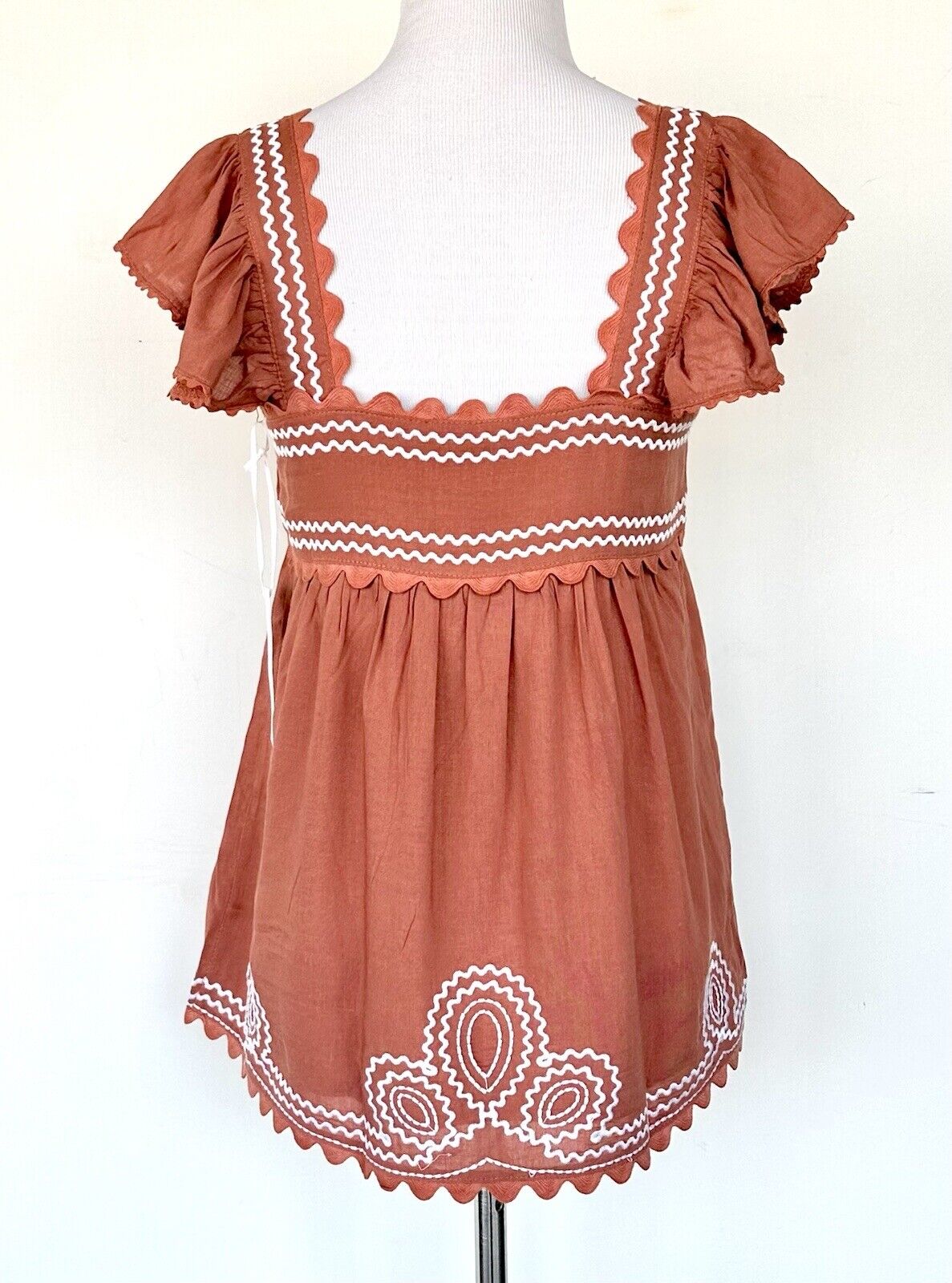 J Marie Linen Viscose Mix Ryan Top Embroidered Rust Retail $110 Price $52 NWT