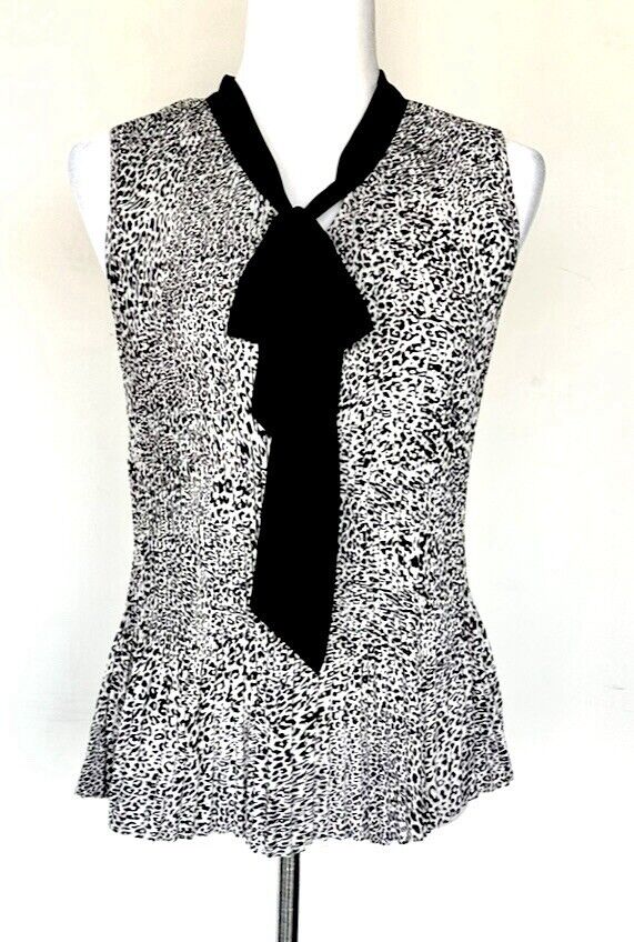 Donna Karan Animal Print Tie Neck Sleeveless Top Size XXS