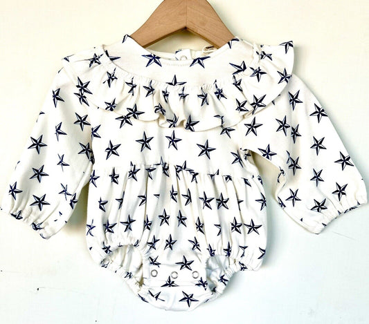Kate Quinn Bubble Romper Nautical Star Blue And Ivory Price $20 3-6 M NEW