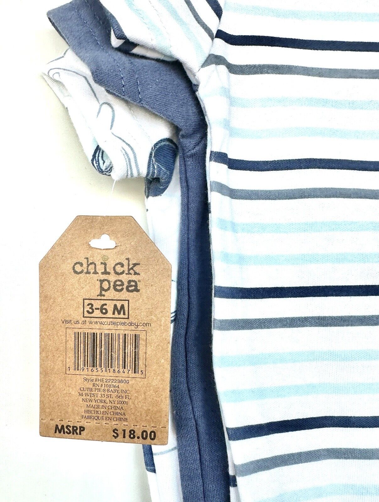 Chickpea 3 Pc Vest Set 3-6 Months Whales Stripes Short Sleeve