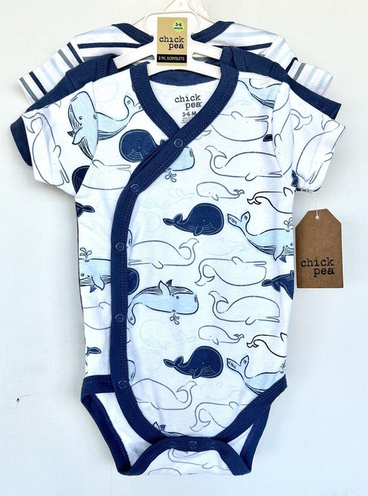 Chickpea 3 Pc Vest Set 3-6 Months Whales Stripes Short Sleeve