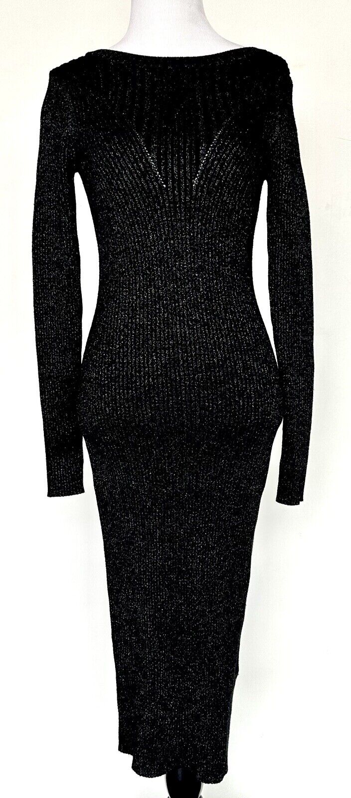Kourt Black Knit Sweater Dress Metallic Thread Size S Price $60 NWT