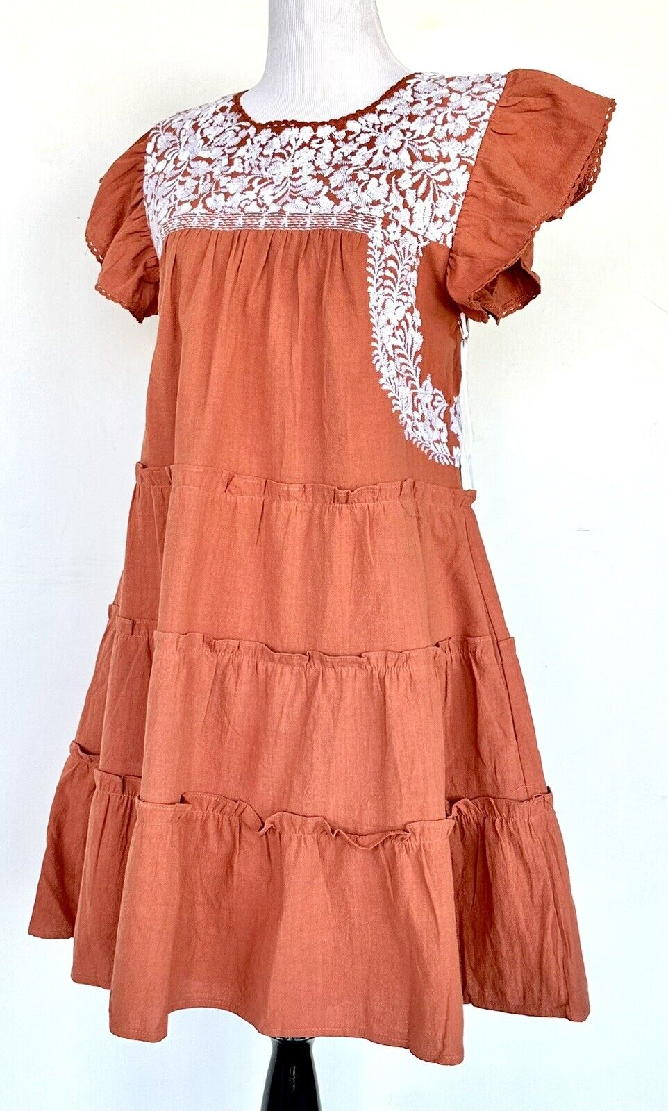 NWT J Marie embroidered Tiered Autumn Dress size S Retail $124 Price $69 Rust