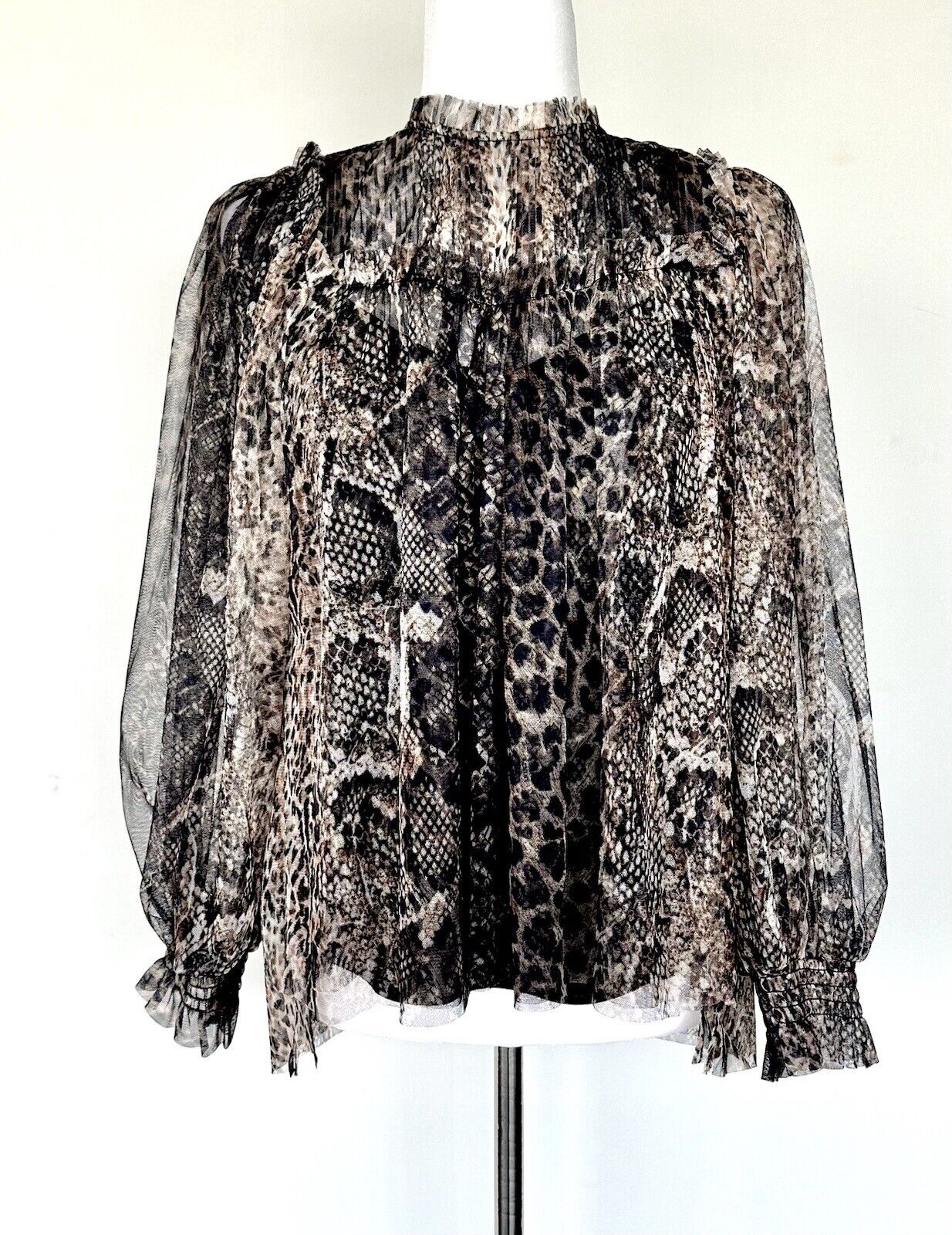 Allsaints Perri Noche Blouse Animal Print Mesh Fabric 2 Pc Retail $229 Sz 2 New