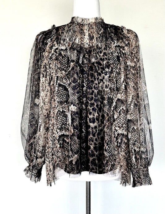 Allsaints Perri Noche Blouse Animal Print Mesh Fabric 2 Pc Retail $229 Sz 2 New
