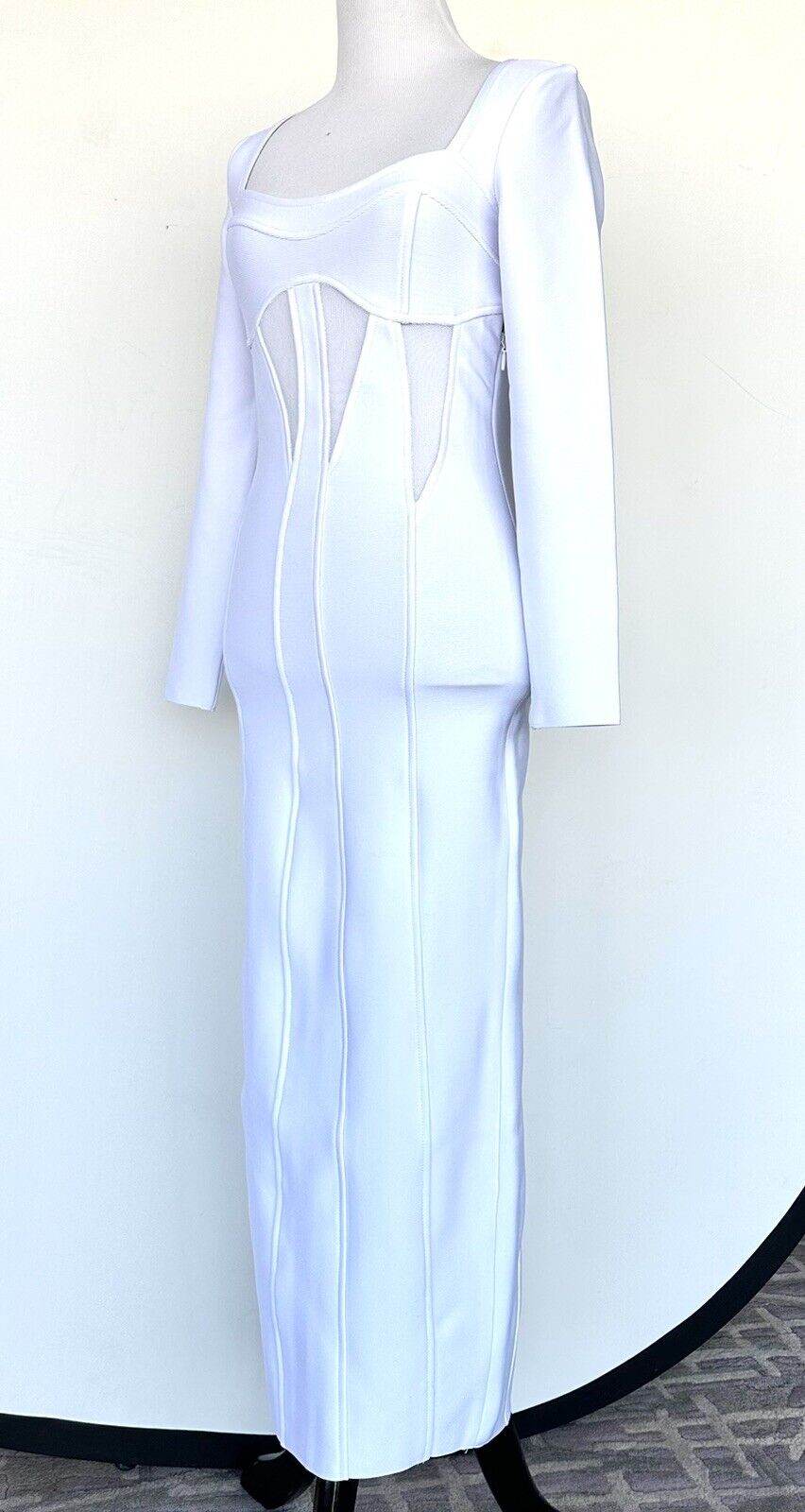 Karen Millen White Bodycon Mesh Cutout Dress Retail $204 Price $99 XSP