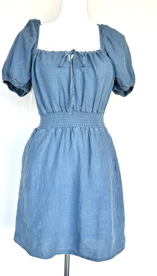 Anthropologie Cloth And Stone Blue Linen Dress Retail $148 Price $65 XS