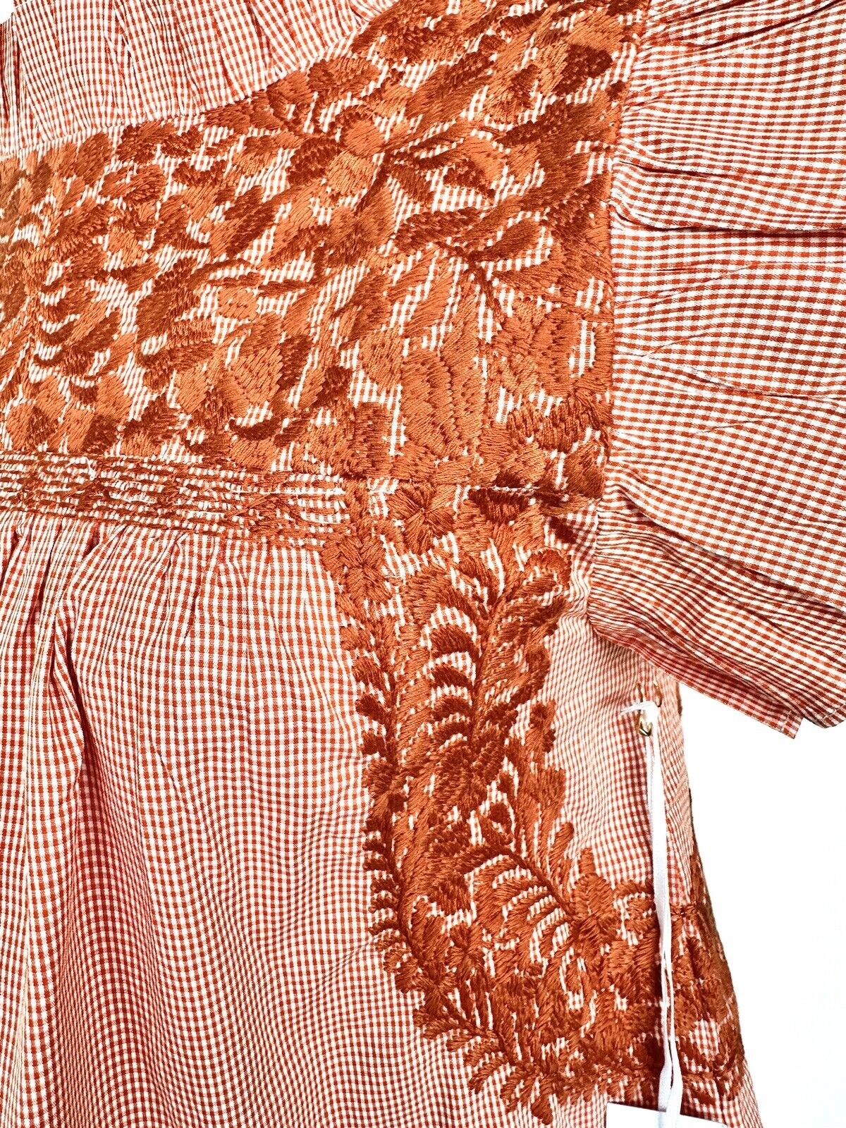 J Marie embroidered Scotland Top size XS Retail $118 Tiny Check Burnt Orange