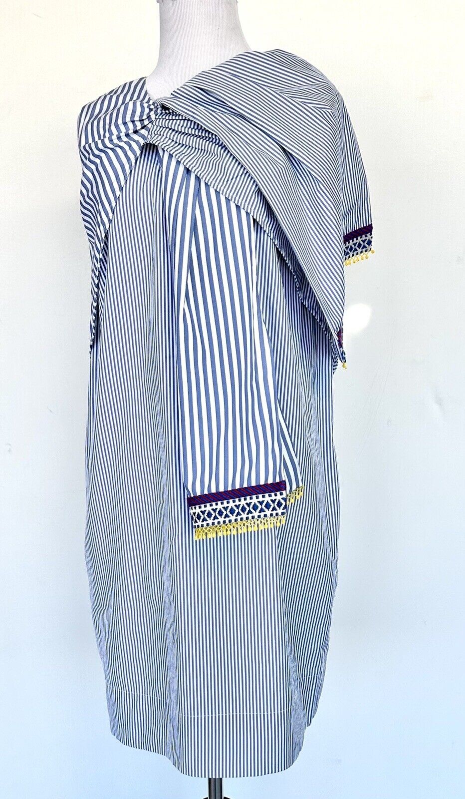 Max Mara Weekend Baleari Stripe Dress Embroidery Scarf Detail Retail $325 Sz 8