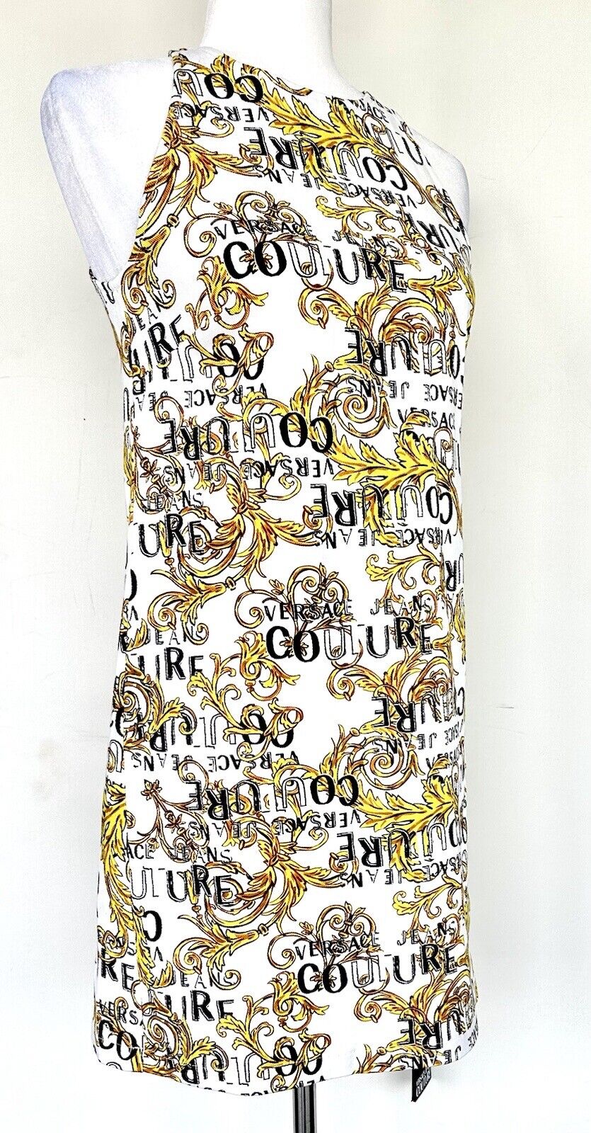 Versace Mini Shift Printed Logo Dress Sleeveless Retails $450 NWT XS US 38 IT