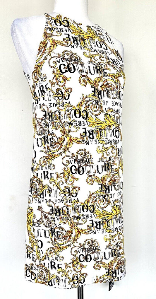 Versace Mini Shift Printed Logo Dress Sleeveless Retails $450 NWT XS US 38 IT