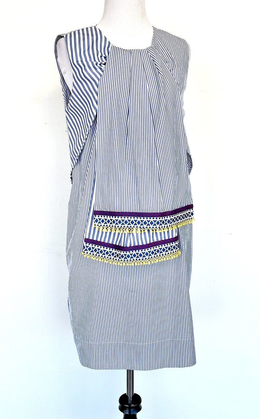 Max Mara Weekend Baleari Stripe Dress Embroidery Scarf Detail Retail $325 Sz 8