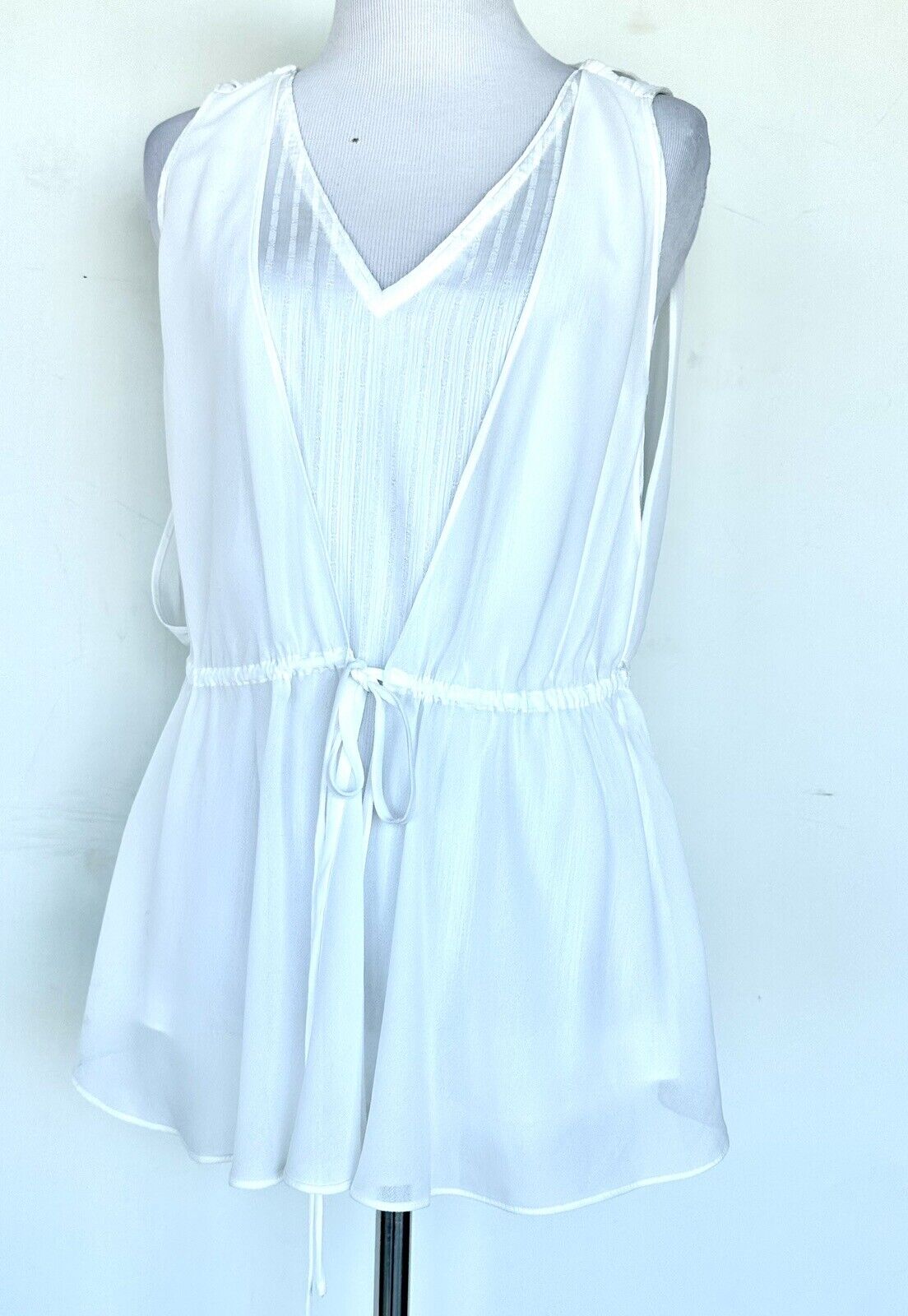 ALLSAINTS Celeste Sleeveless Two Layer Textured Blouse Size 0 Chalk White New