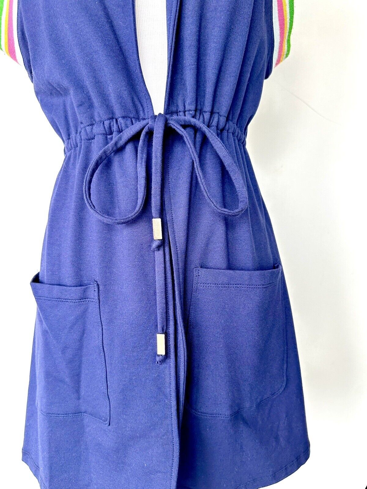 Trina Turk Sleeveless Open Front Hoodie Cover Up Retail $148 Price $76 New Blue