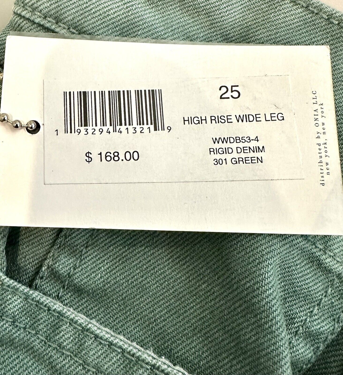 We Wore What Green High Rise Denim Wide Leg Jeans 25 Retail $168 Price $64