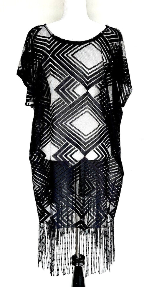 Kendall & James Sheer Net Lace Coverup Black Diamond Design One Size $32