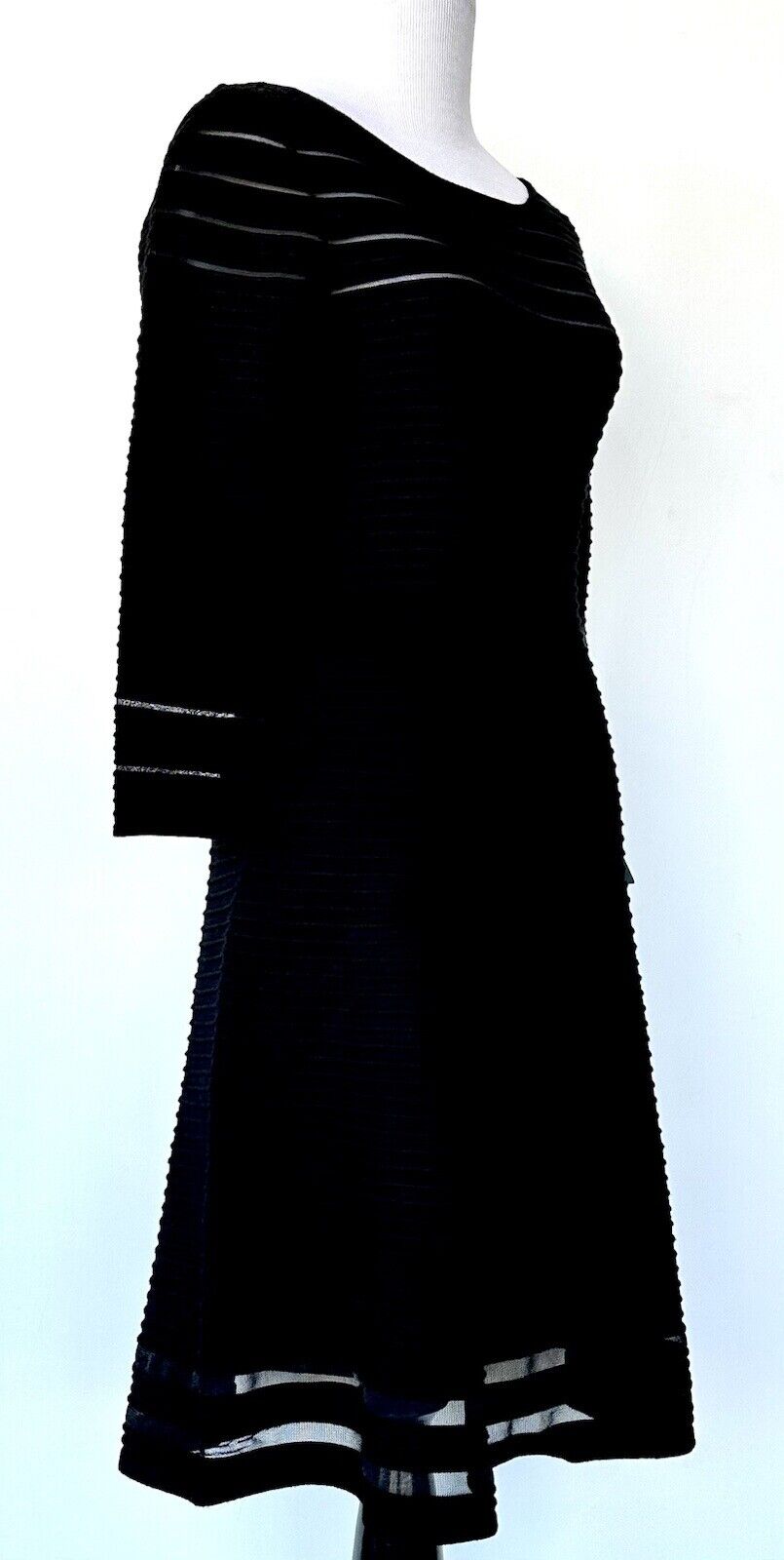 Eliza J Black Band W/ Mesh Fit & Flare Stretch Dress 3/4 Sleeve Size XS  NWT