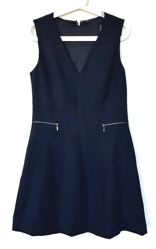 Elie Tahari Black Sleeveless Woven Dress Retails  $348 Size 8 Zip Pockets