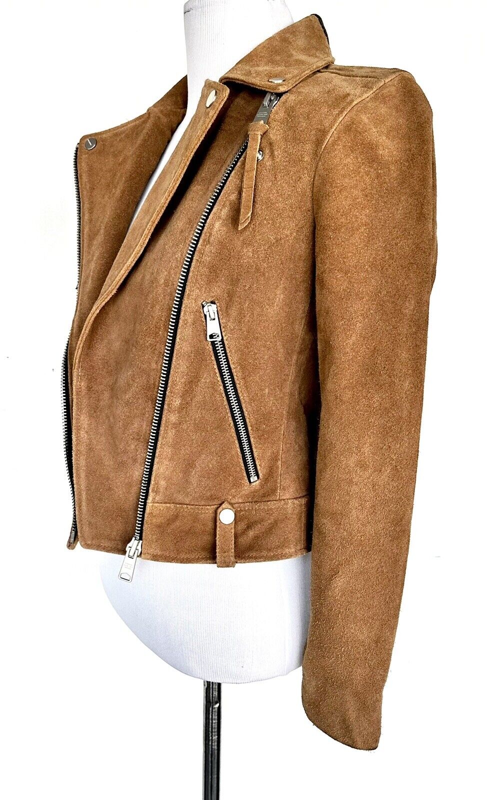AllSaints Tan Neko Suede Leather Biker Jacket NWT Retail $489 Price $275 Size 0