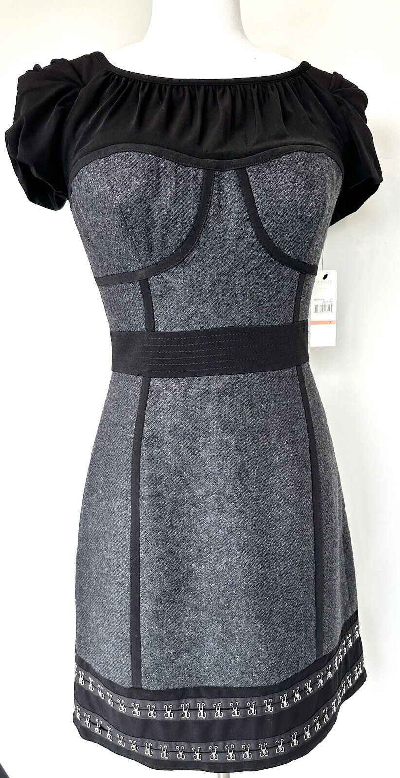 Laundry Shelli Segal Corset Top Black And Gray Dress.Size 2 Retails $265 NWT