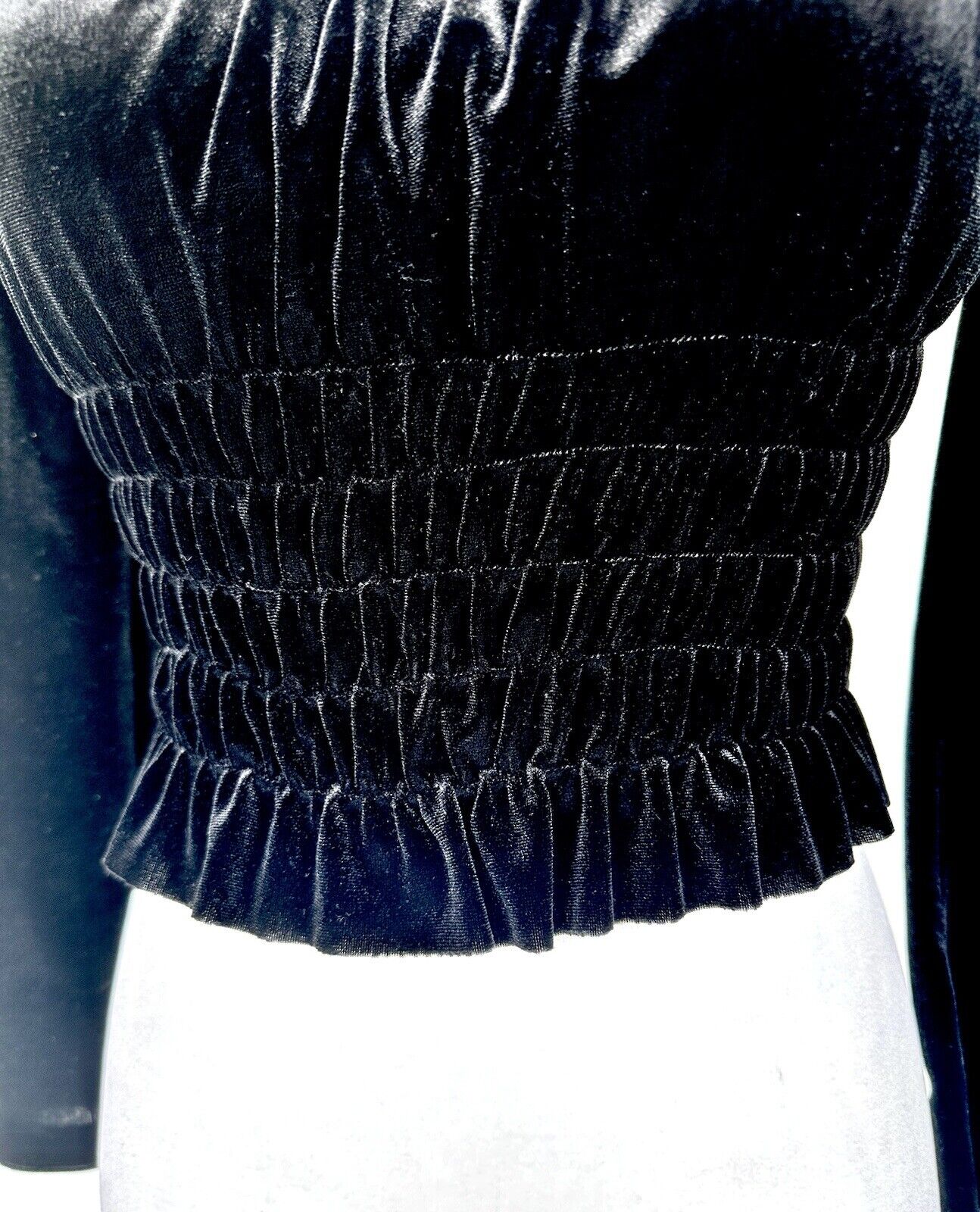 Aqua Velvet Smocked Crop Long Sleeve Top Square Neck Size XS